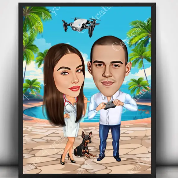 Карикатура за двойкас дрон и куче