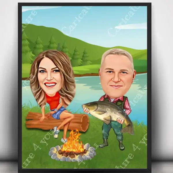 Карикатура за риболов двойка