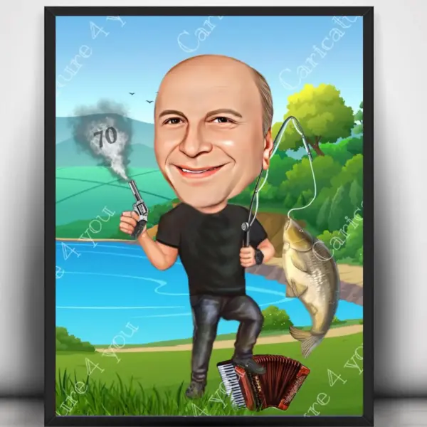 Карикатура за риболов музикант