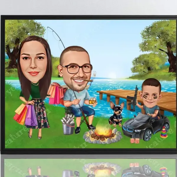 Карикатура за риболов семейство