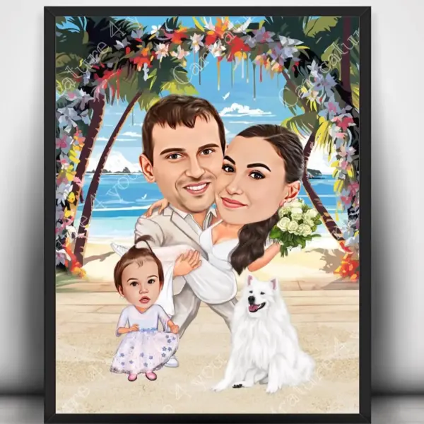 Карикатура за сватба на плажа