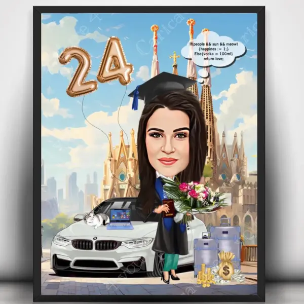 Карикатура за дипломиране с дата