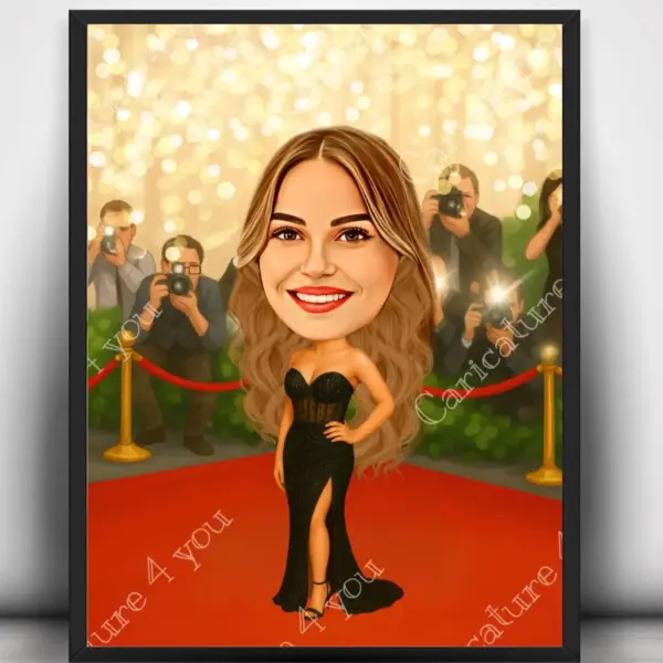 Карикатура за дипломиране червен килим момиче