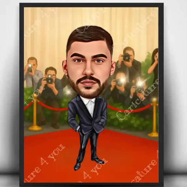 Карикатура за дипломиране червен килим момче