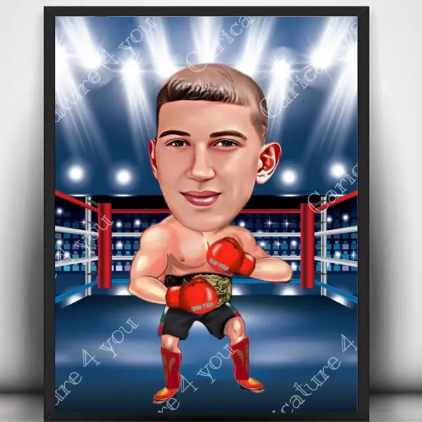 Карикатура за мъж кик-бокс