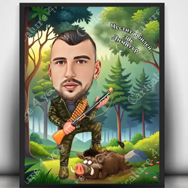 Карикатура за мъж ловец