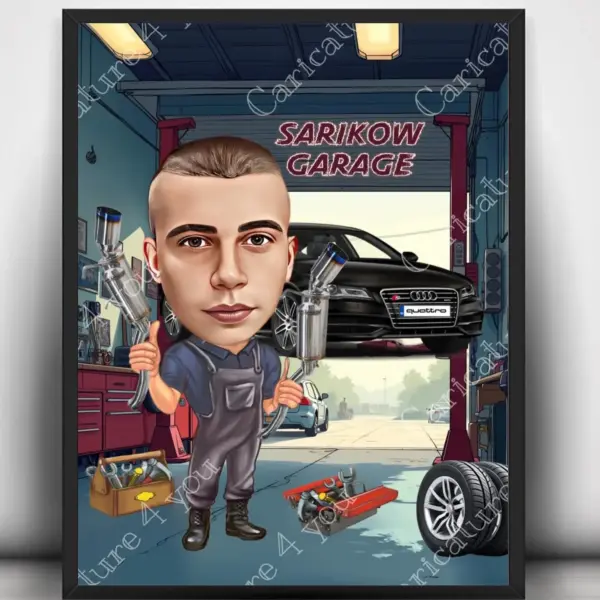 Карикатура за мъж механик