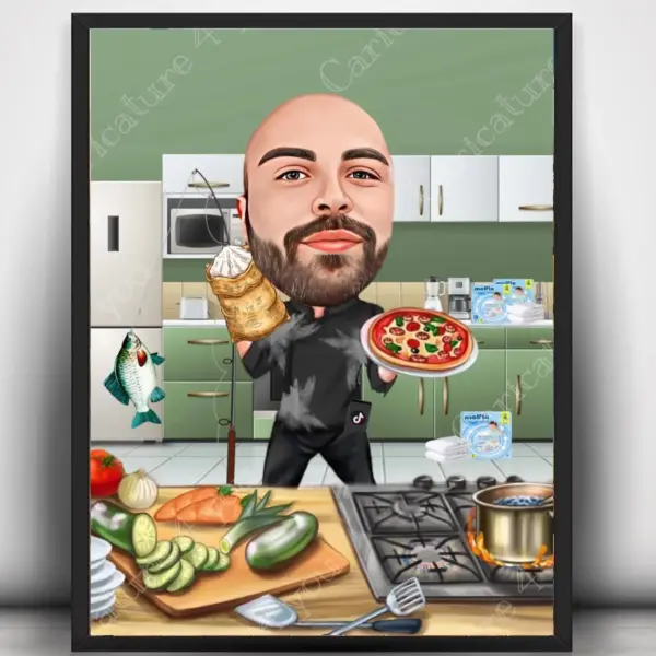 Карикатура за мъж пицар