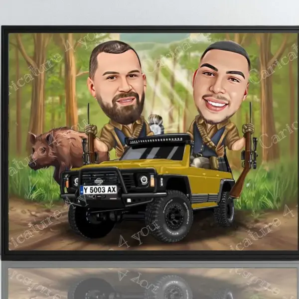 Карикатура за мъж приятели ловци