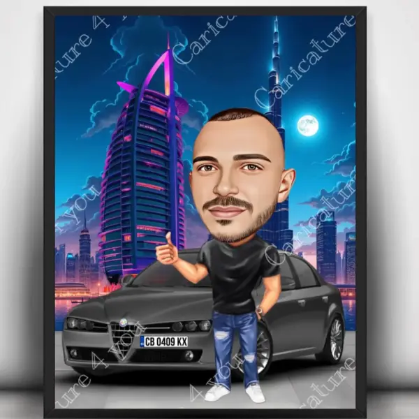 Карикатура за мъж с автомобил