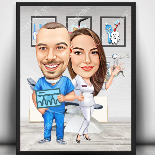 Карикатура за двойка зъболекари