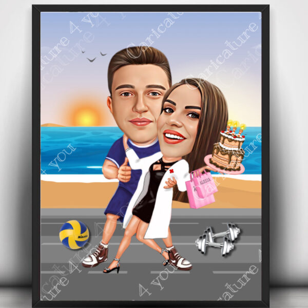 Карикатура за двойка на морето