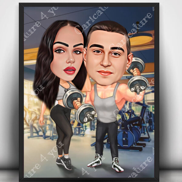 Карикатура за двойка фитнес
