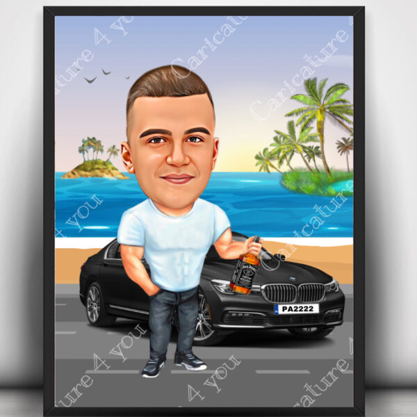 Карикатура за мъж с морски пейзаж