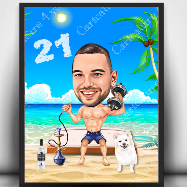 Карикатура за рожден ден на плажа