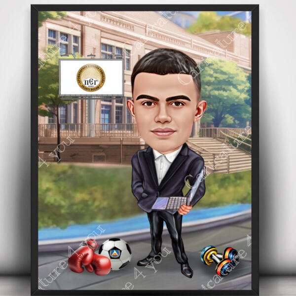 Карикатура мъж с лаптоп