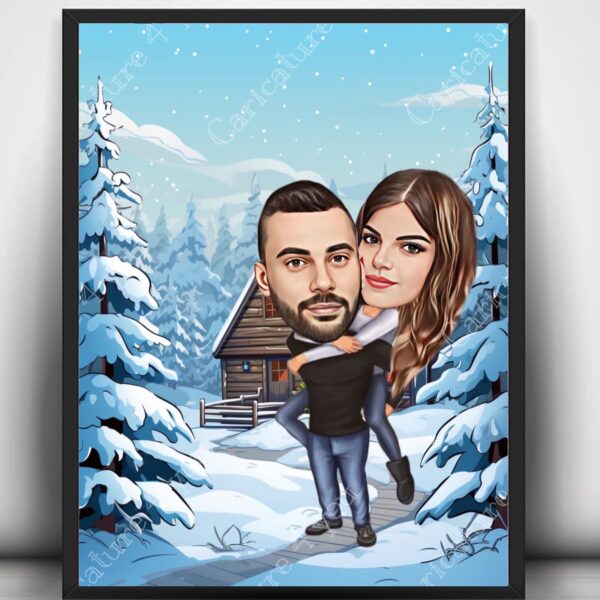 Коледна карикатура за двойка в гора