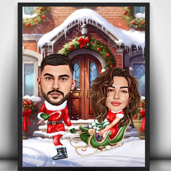 Коледна карикатура за двойка с шейнa