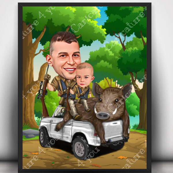 Ловна карикатура за баща и син