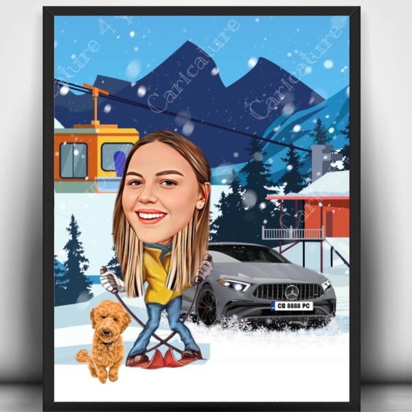 Ски карикатура за жена с кола